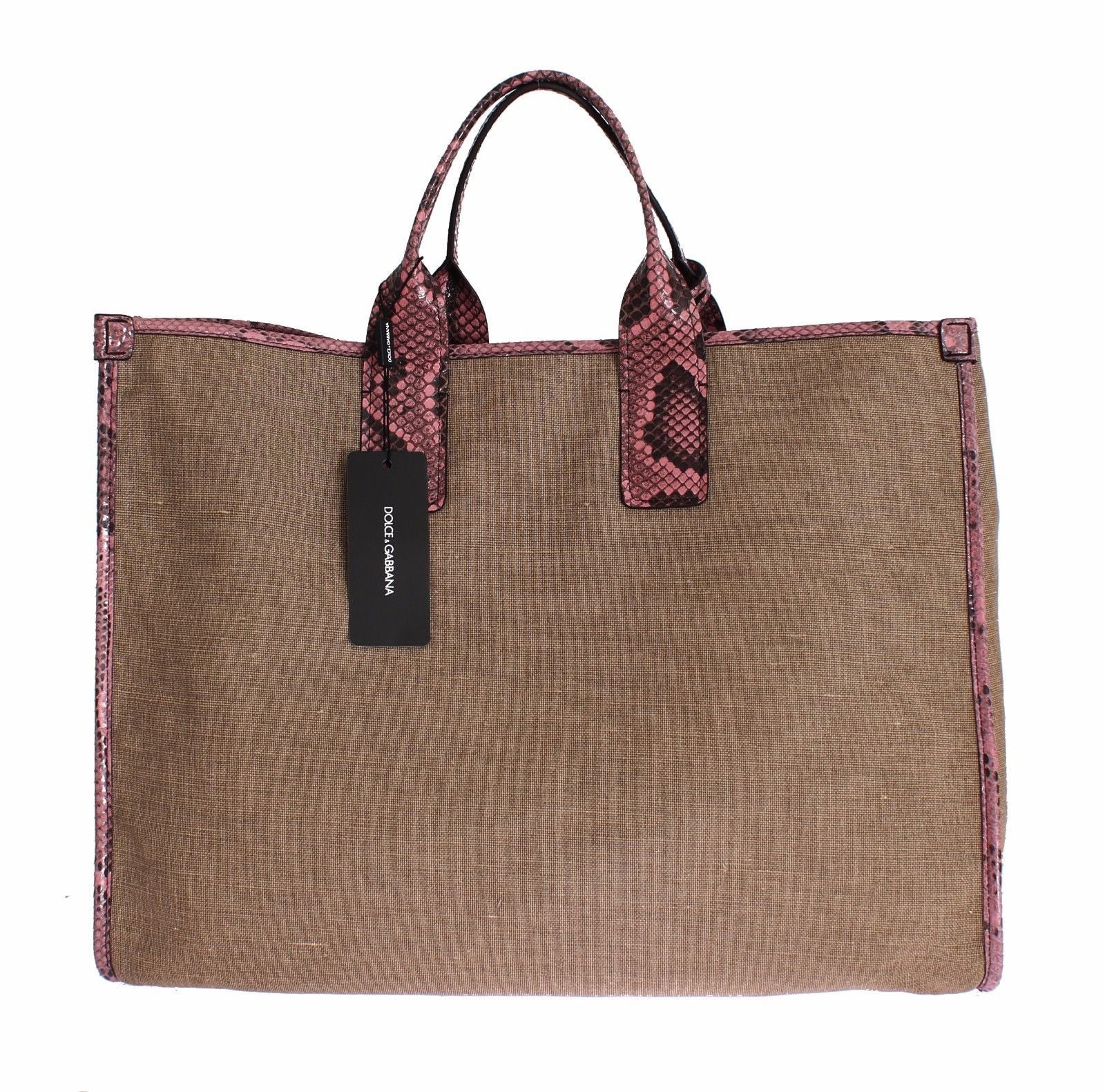 Pink Python Snakeskin Linen Hand Shopping Tote Bag