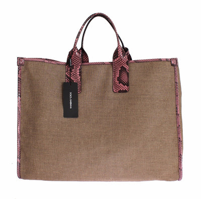 Pink Python Snakeskin Linen Hand Shopping Tote Bag
