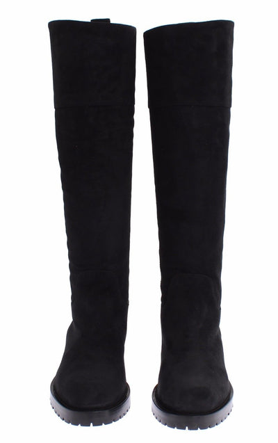 Gray Suede Goatskin Flat Boots