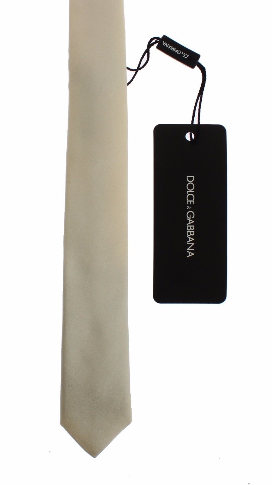 Men White Solid Silk Skinny Tie