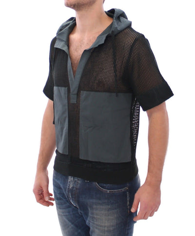 Black Runway Nets Knitted Hooded T-shirt