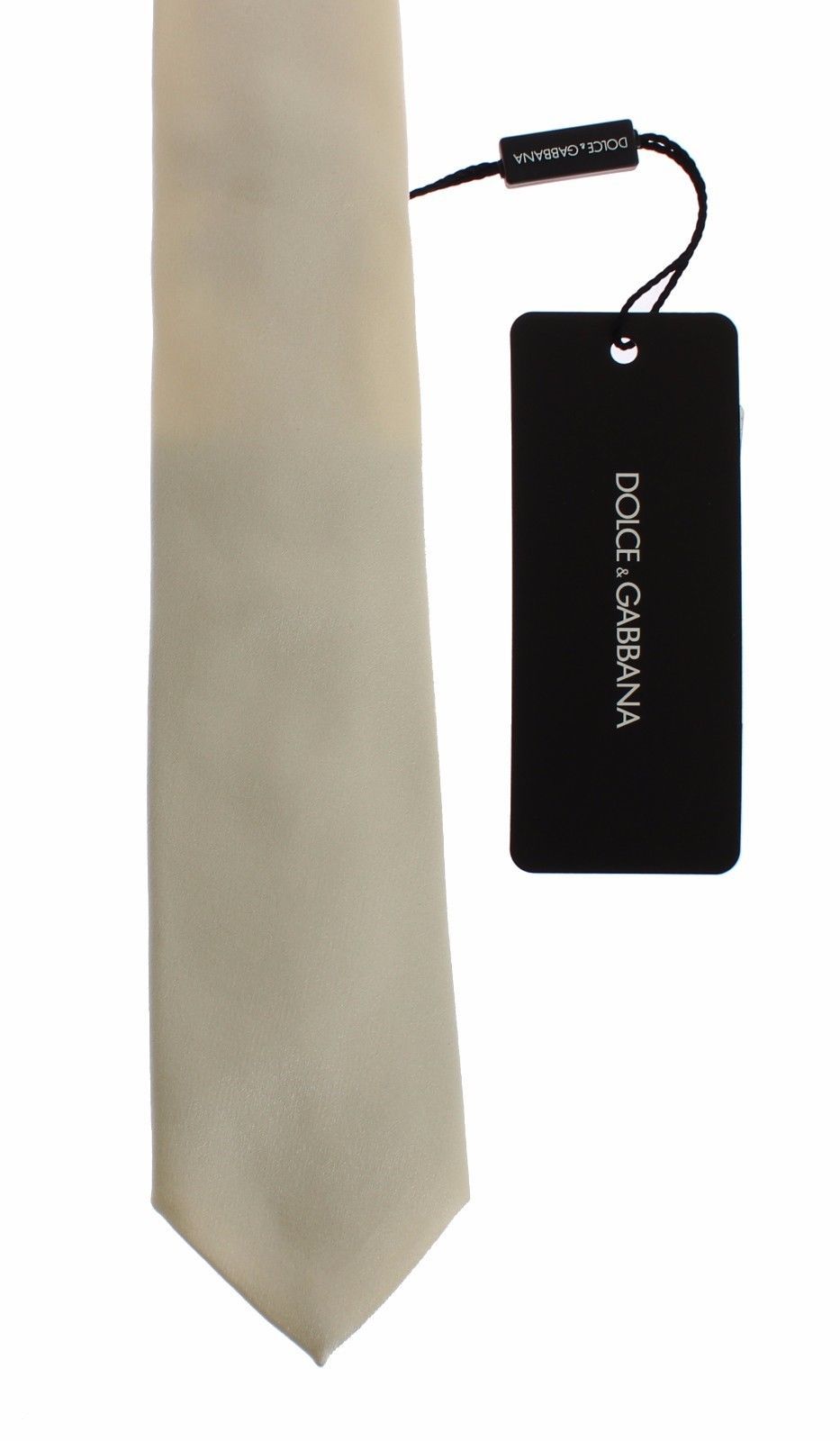 Men White Solid Silk Skinny Tie