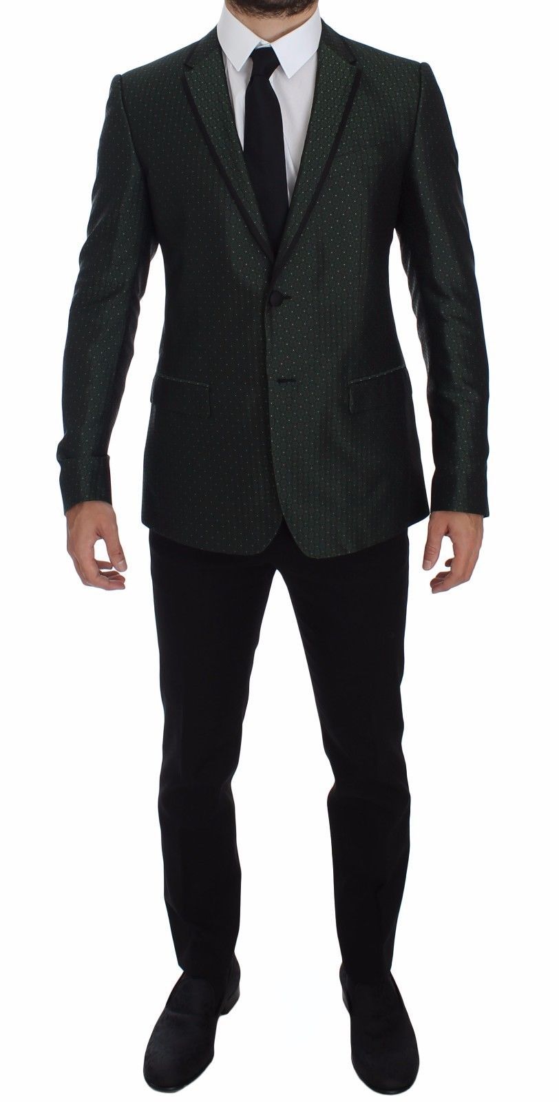 Green Slim Fit Silk Two Button Blazer