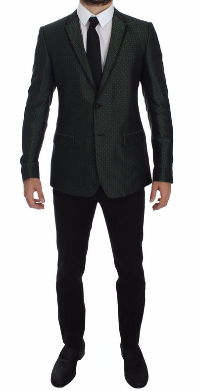 Green Slim Fit Silk Two Button Blazer