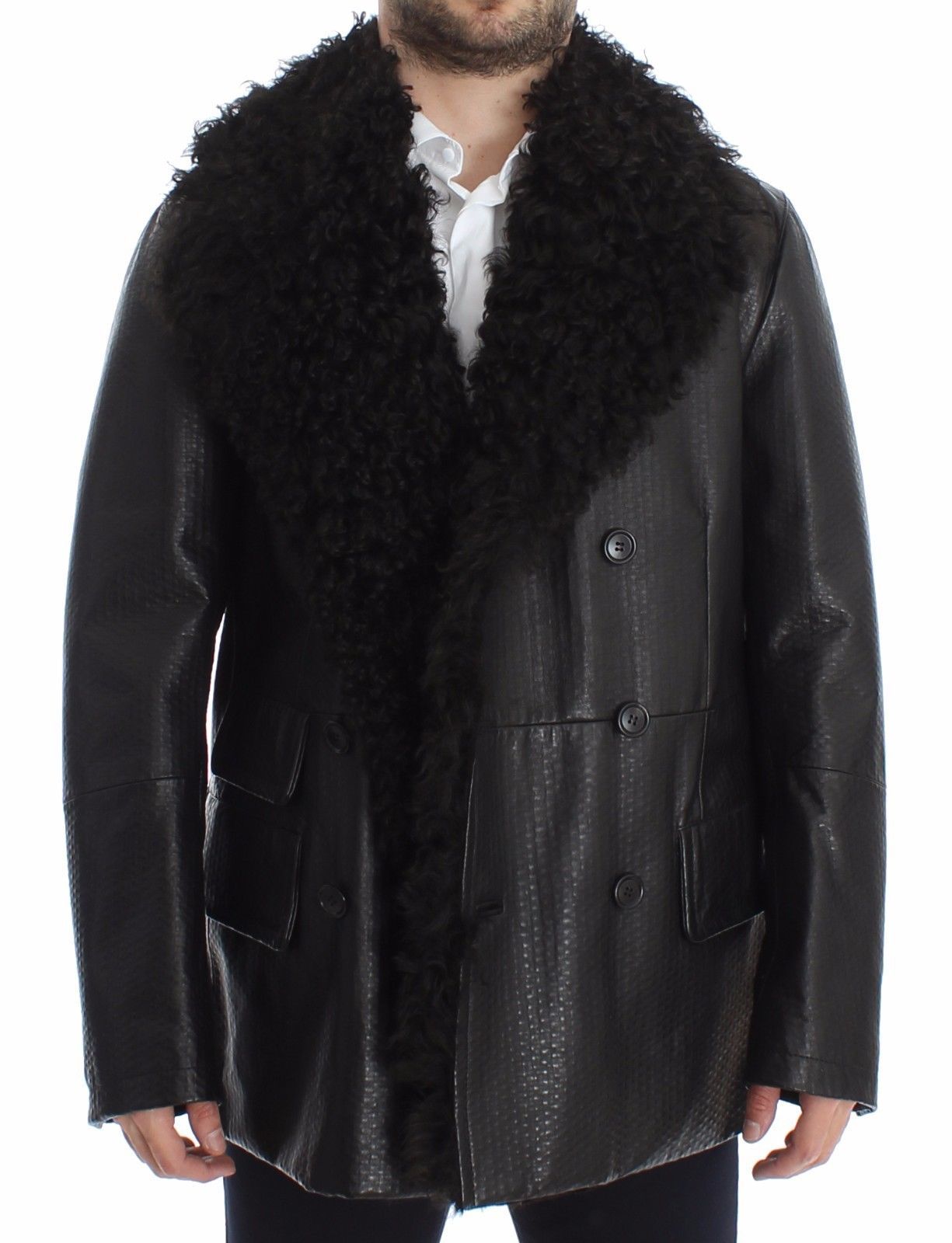 Black Lambskin Leather Jacket Trenchcoat