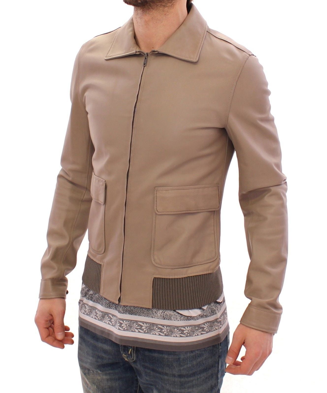 Beige Leather Jacket Biker