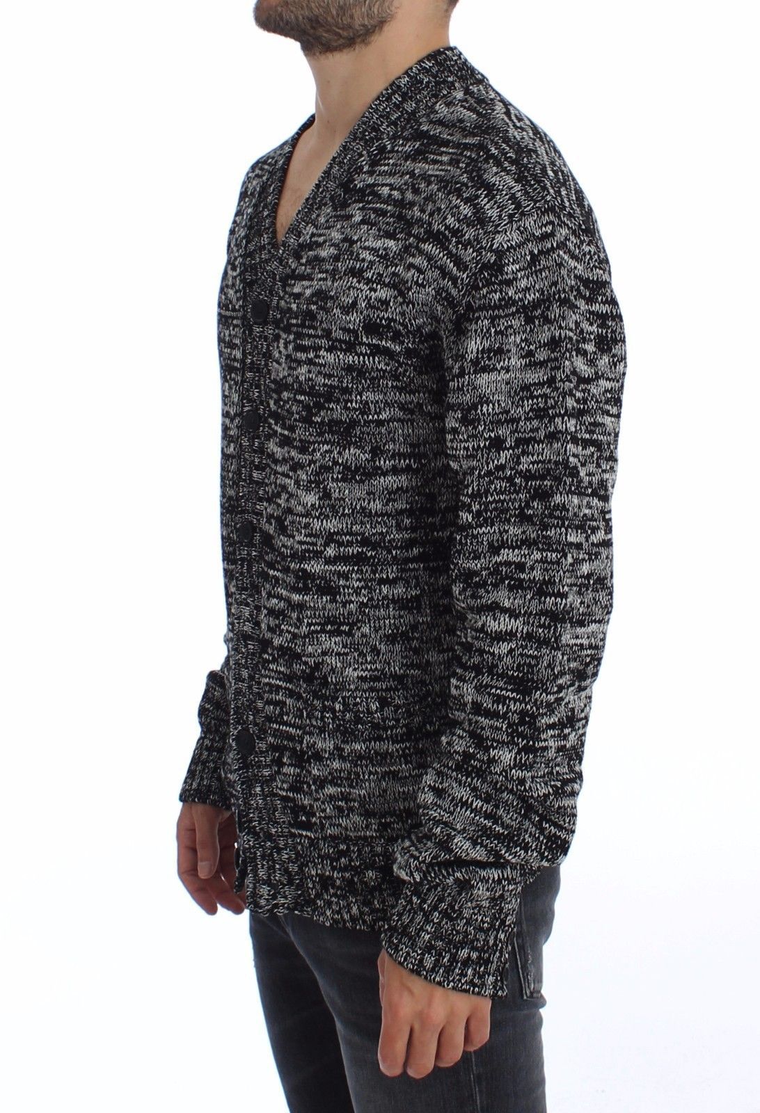 Sweater Black Cotton Silk Knitted Cardigan