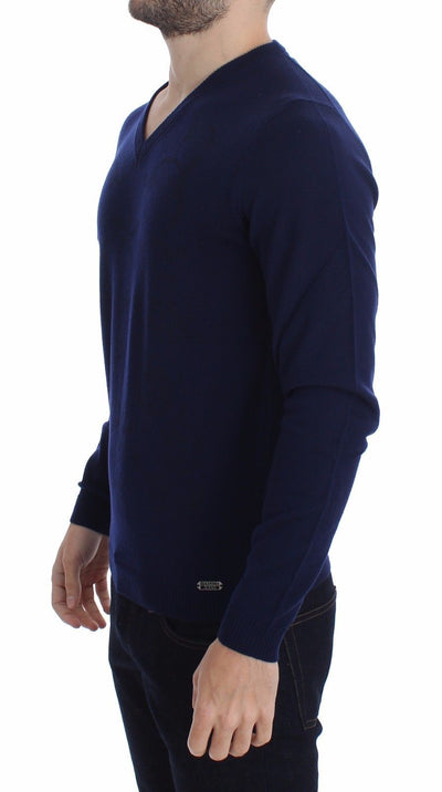 Blue Wool V-neck Sweater