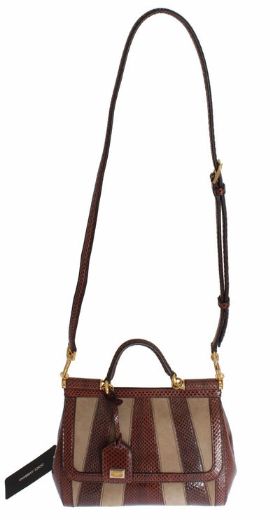 Purse SICILY Satchel Brown Beige Leather Snakeskin Handbag