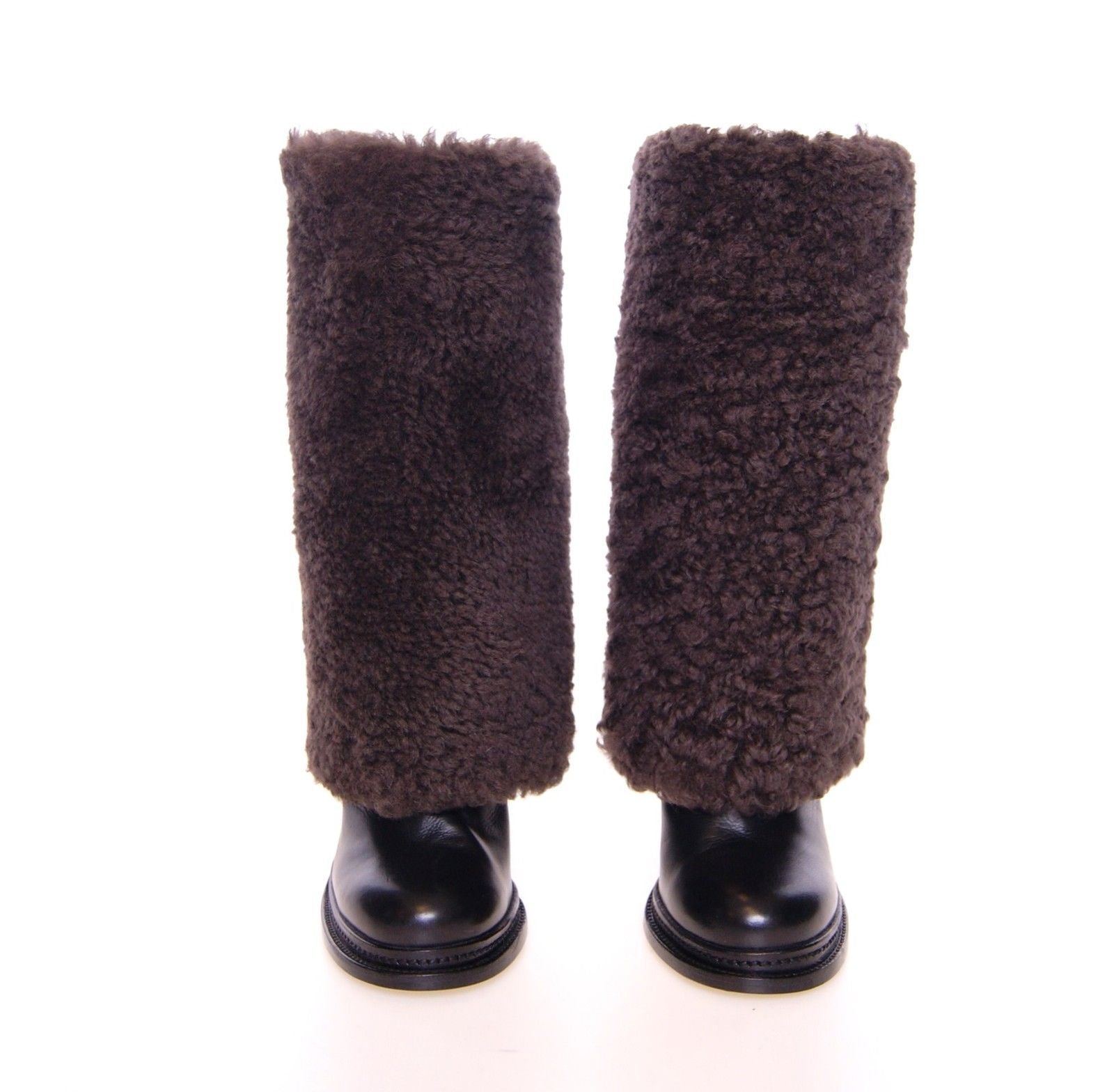 Brown Black Leather Shearling Boots Shoes
