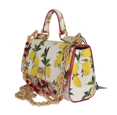 Purse SICILY Satchel White Lemon Print Leather Clutch