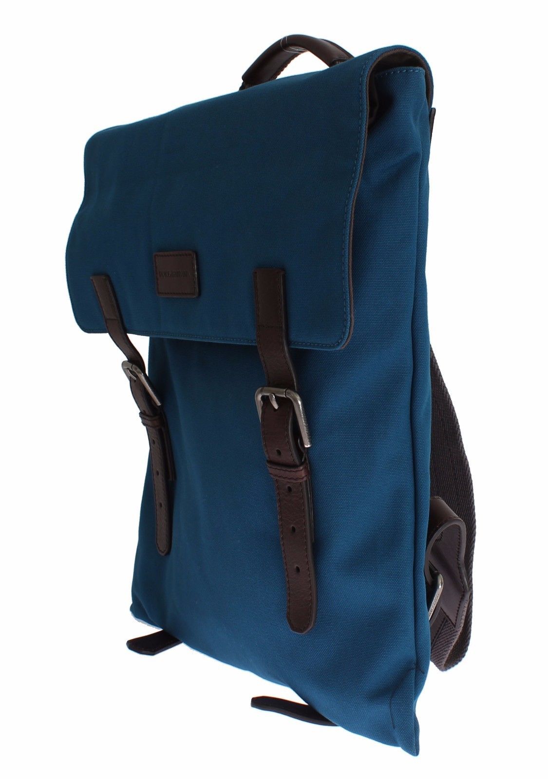 Blue Canvas Brown Leather Backpack Travel Bag