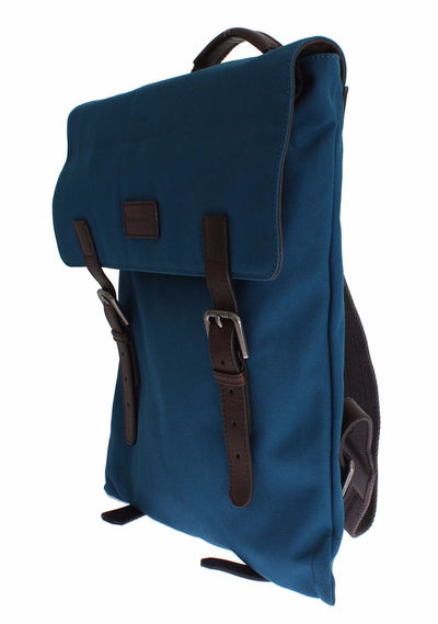Blue Canvas Brown Leather Backpack Travel Bag
