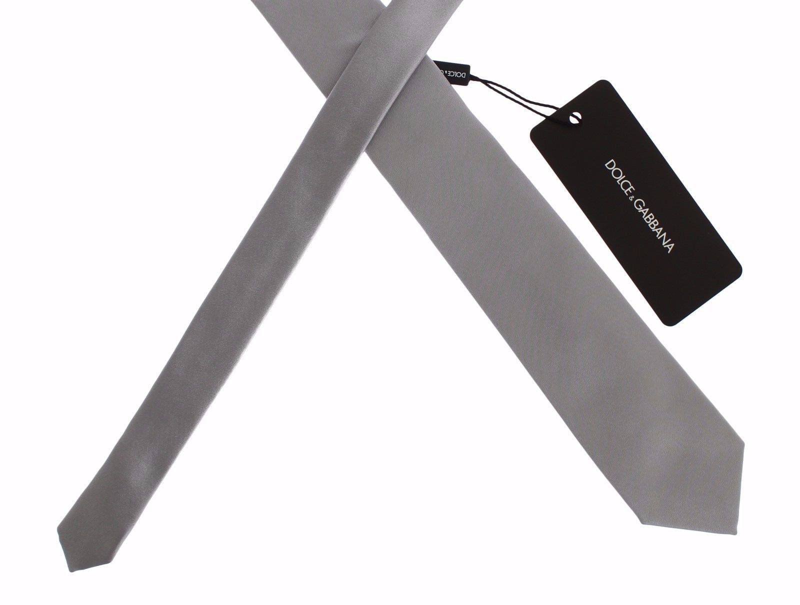 Silver Gray Solid Silk Slim Tie