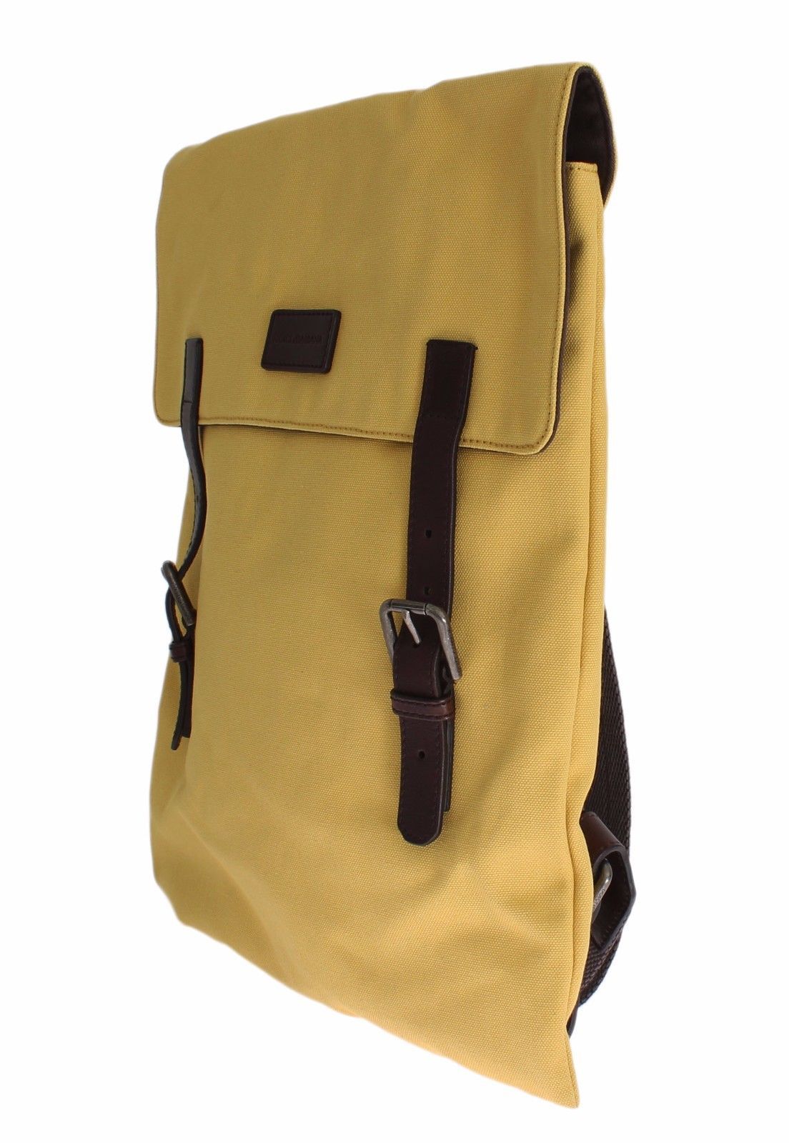 Yellow Canvas Brown Leather Backpack Travel Bag