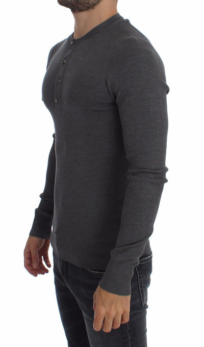 Gray Silk Henley Button Sweater