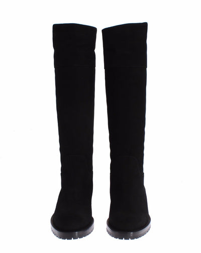 Black Suede Goatskin Flat Boots