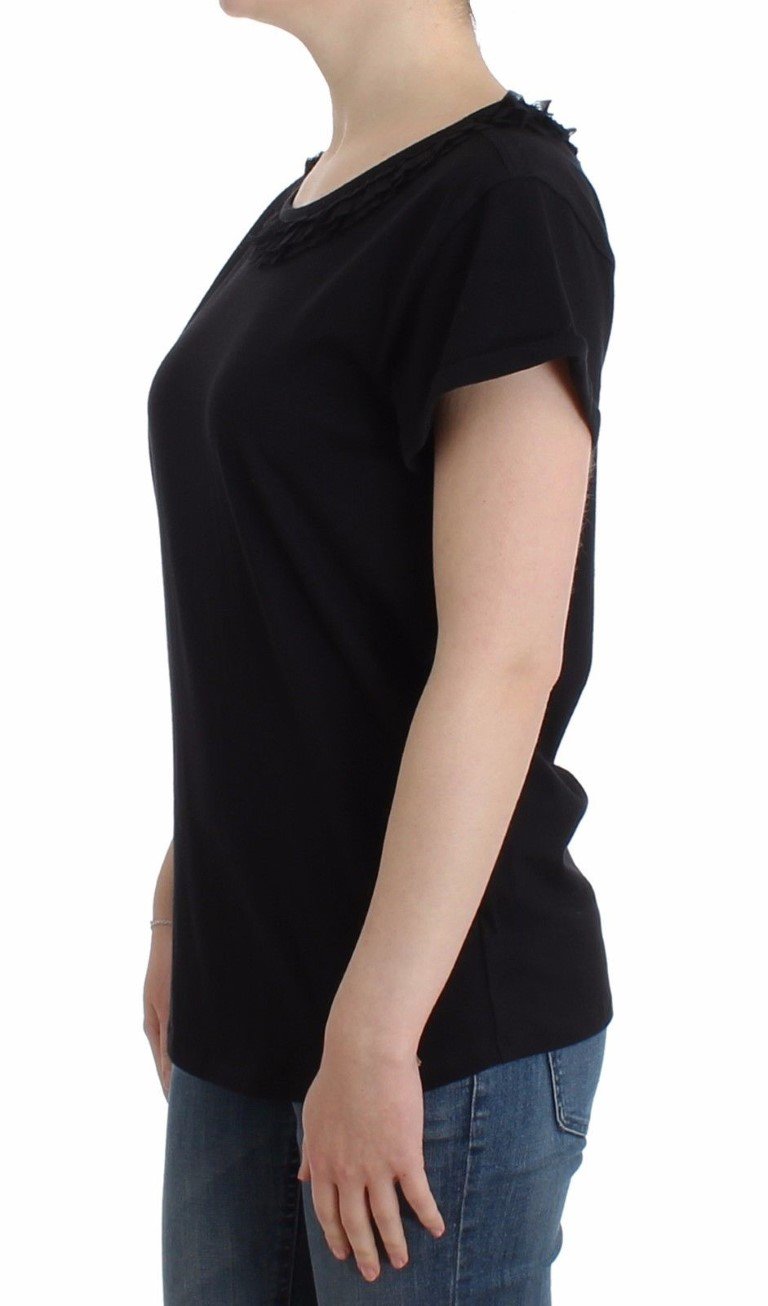 Black Cotton Short Sleeved Top