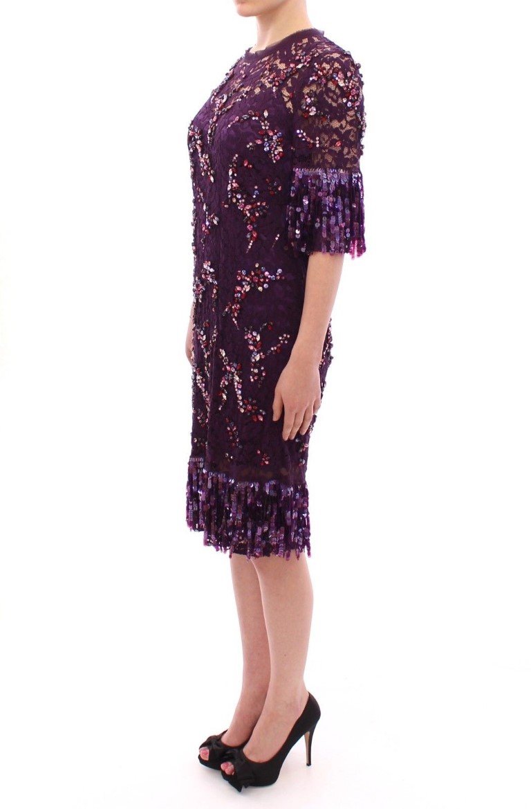Purple floral lace crystal embedded dress