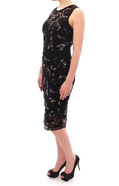 Black floral lace crystal embedded dress