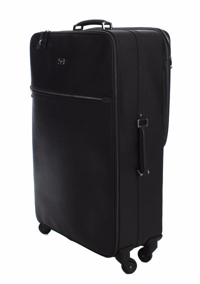 Luggage Bag Black Leather Travel Suitcase Trolley
