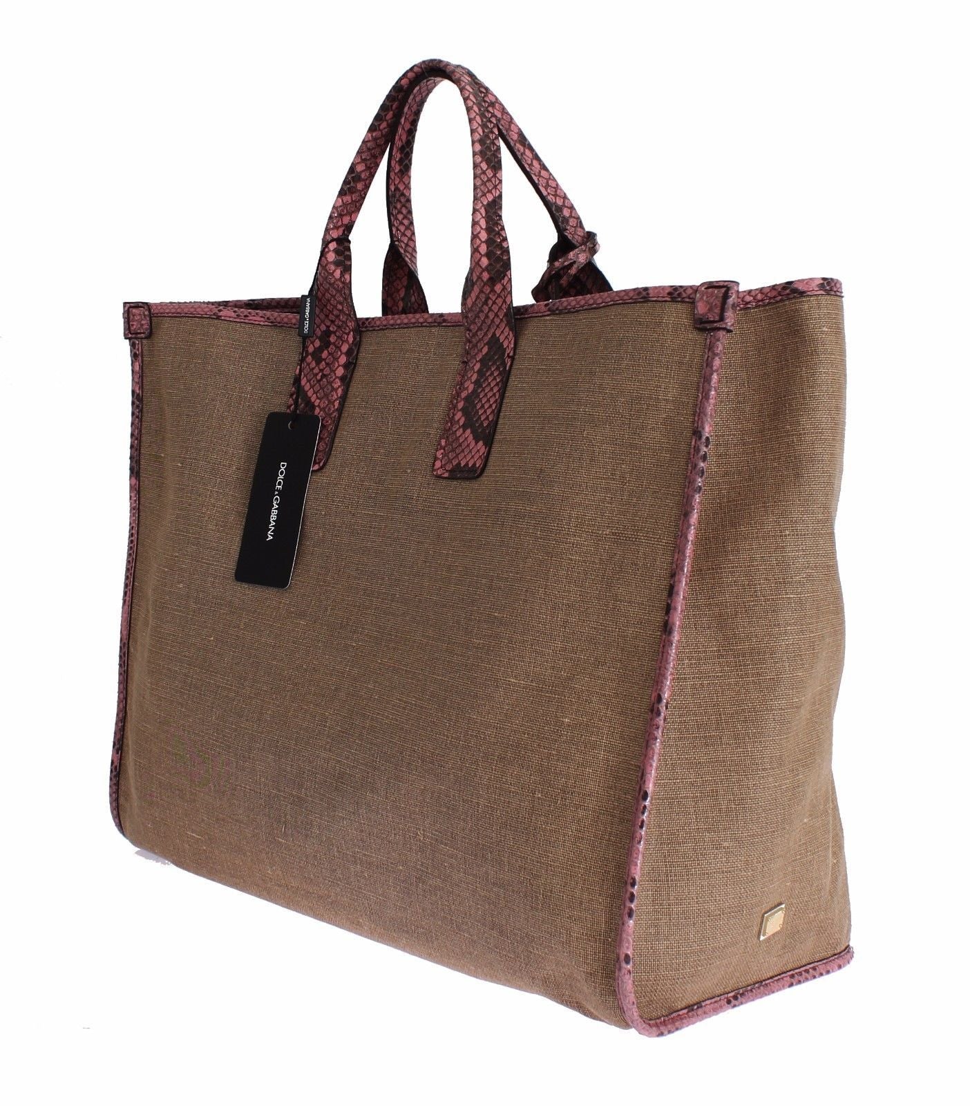 Pink Python Snakeskin Linen Hand Shopping Tote Bag