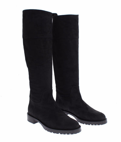 Gray Suede Goatskin Flat Boots