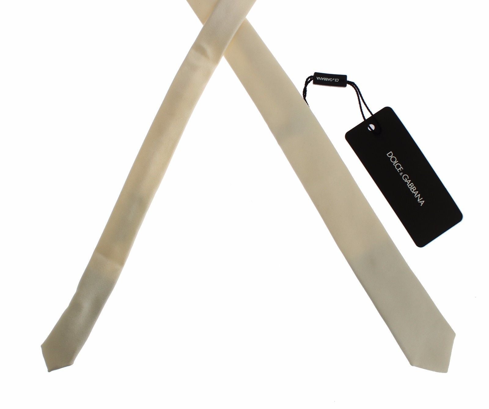Men White Solid Silk Skinny Tie