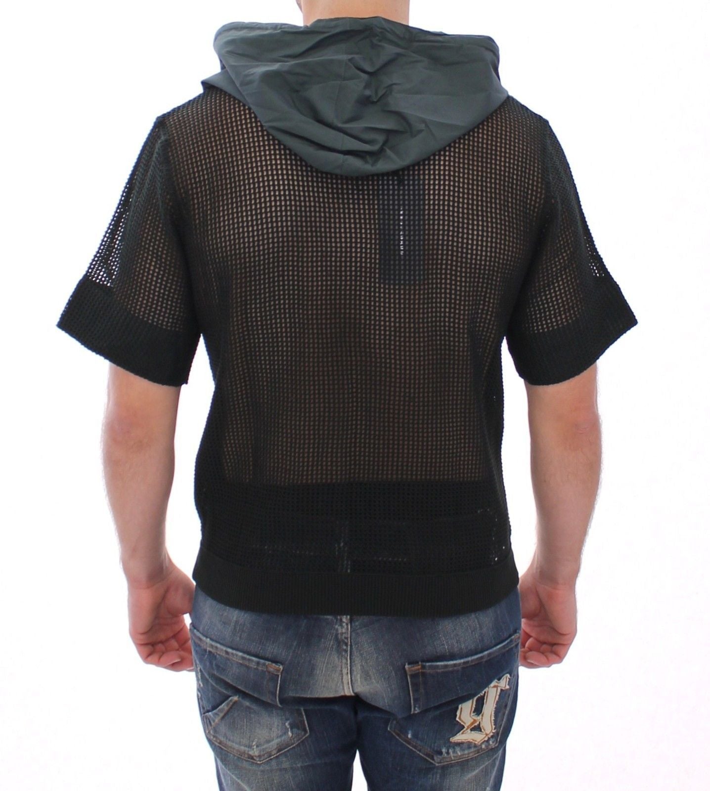Black Runway Nets Knitted Hooded T-shirt