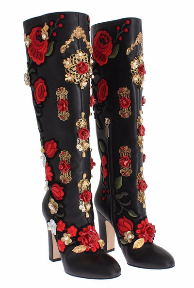 Black Red Roses Crystal Gold Heart Leather