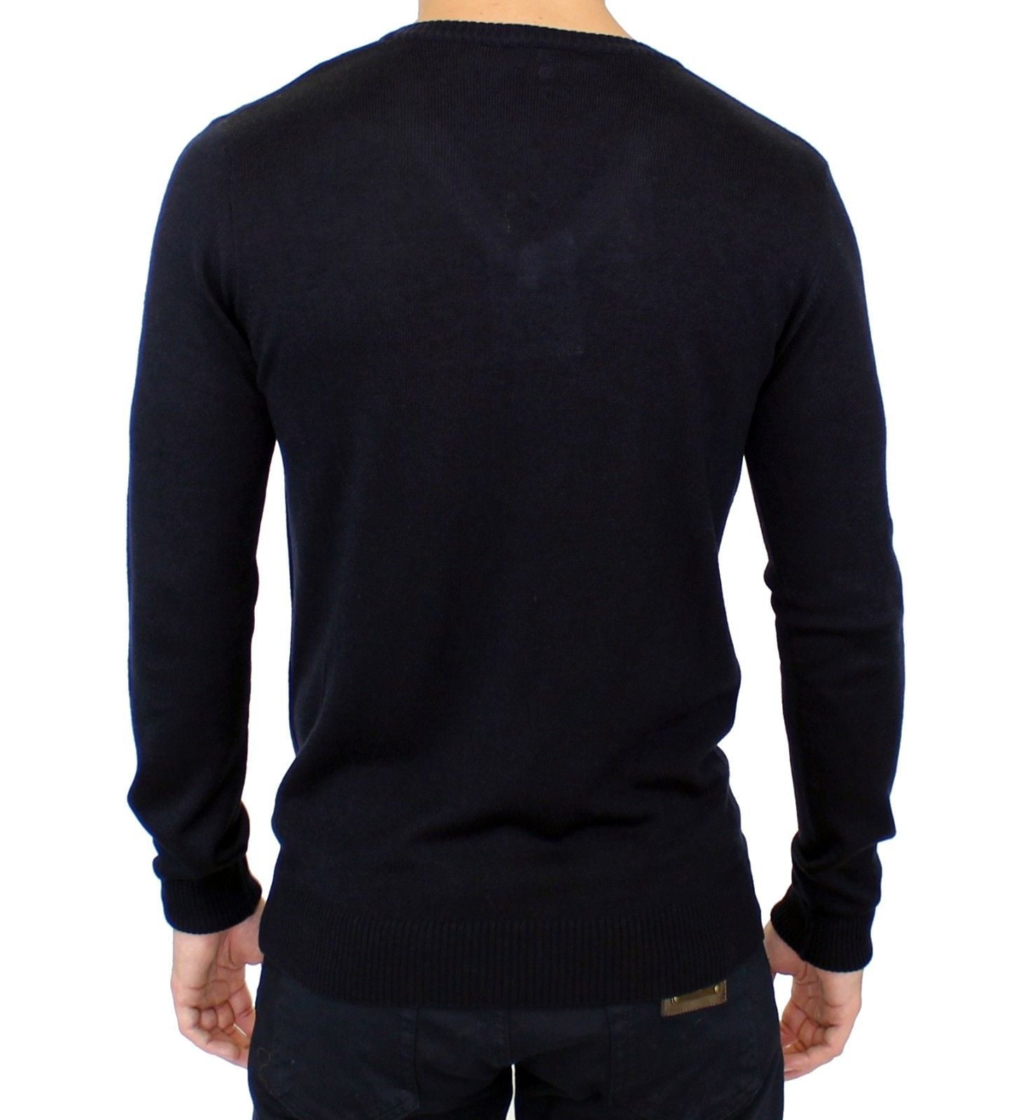 Blue Wool Blend Mens V-neck Sweater