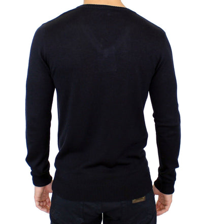 Blue Wool Blend Mens V-neck Sweater