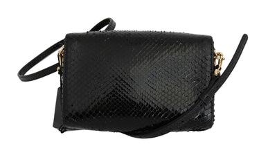 Purse GILDA Black Python Snakeskin Shoulder Gold
