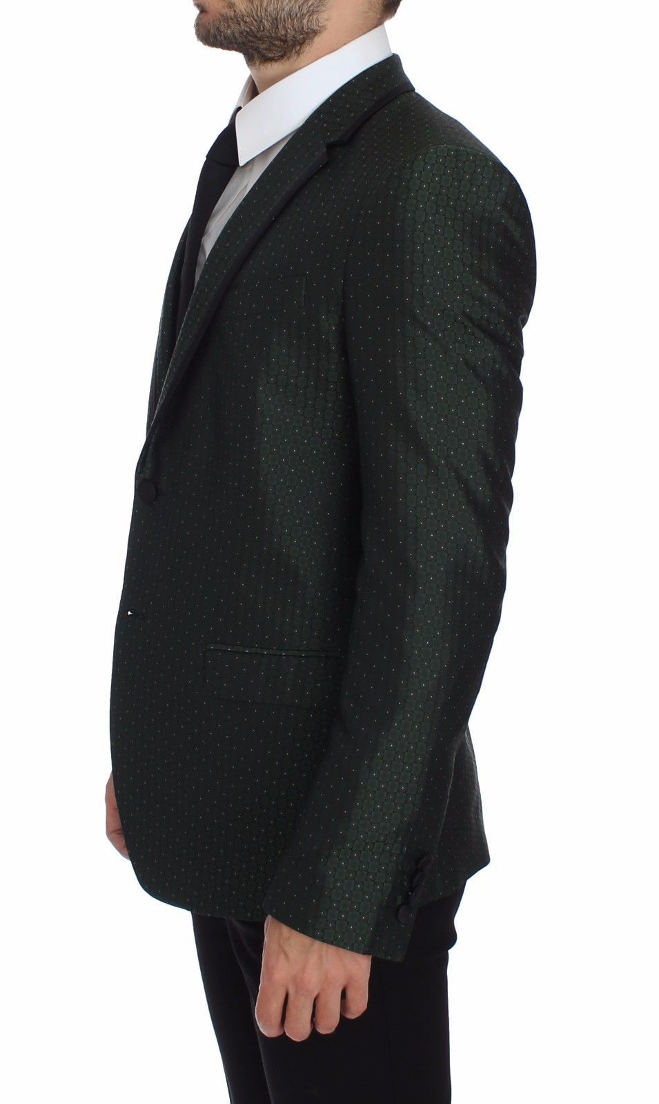 Green Slim Fit Silk Two Button Blazer
