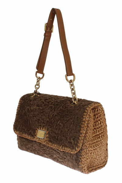 Brown Astrakhan Raffia Shoulder Messenger
