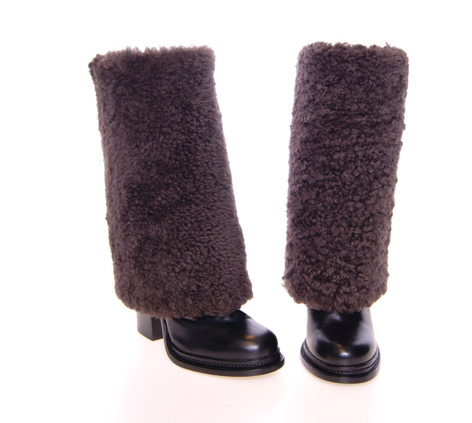 Brown Black Leather Shearling Boots Shoes