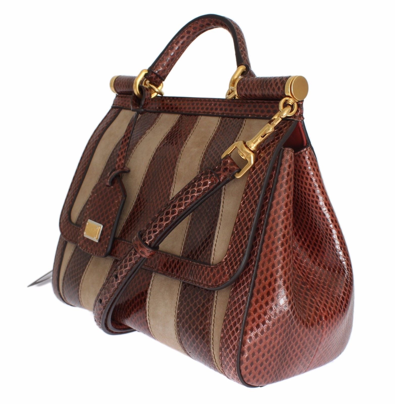 Purse SICILY Satchel Brown Beige Leather Snakeskin Handbag