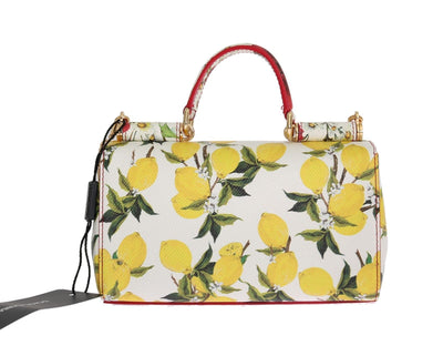 Purse SICILY Satchel White Lemon Print Leather Clutch