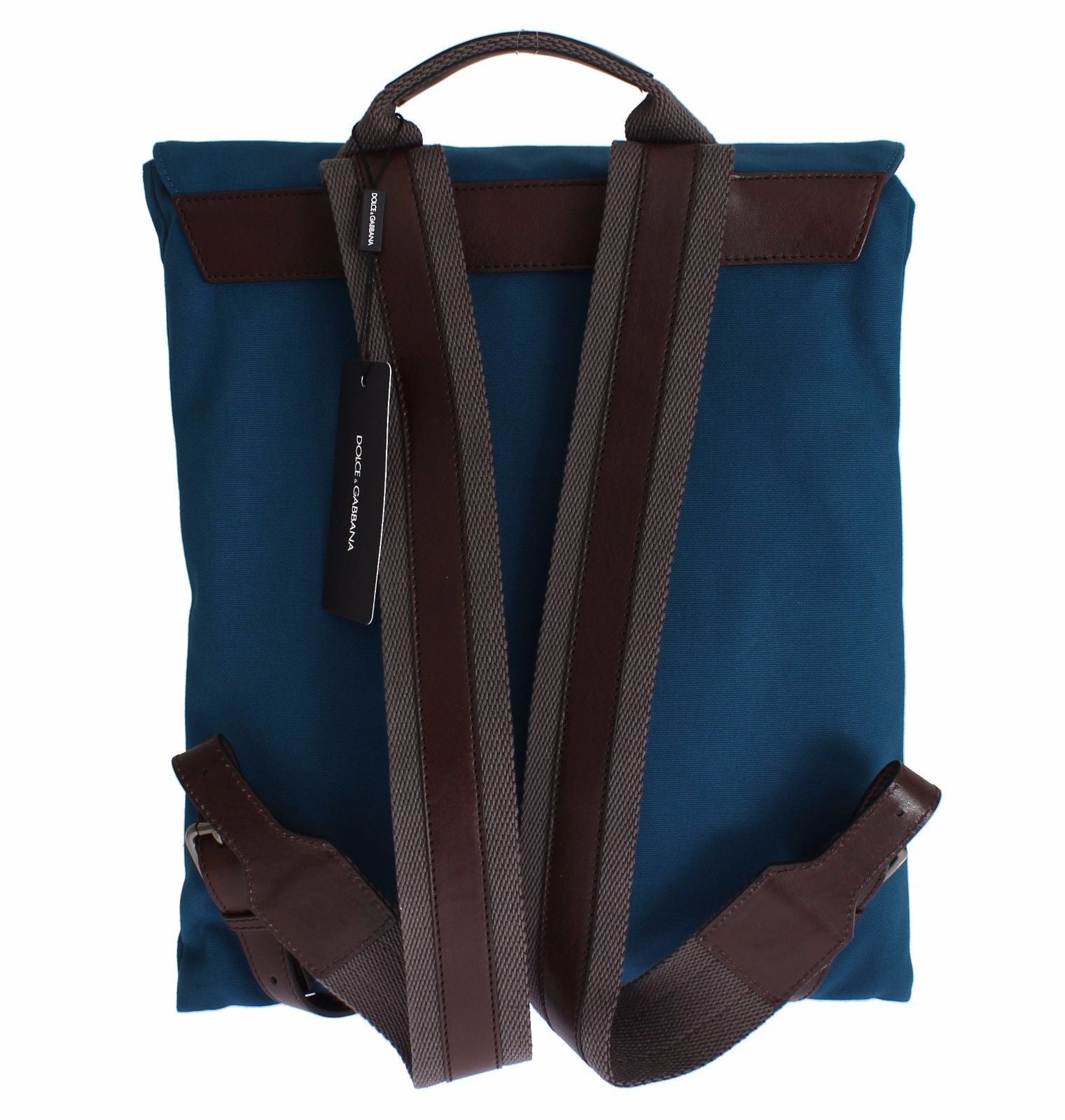 Blue Canvas Brown Leather Backpack Travel Bag