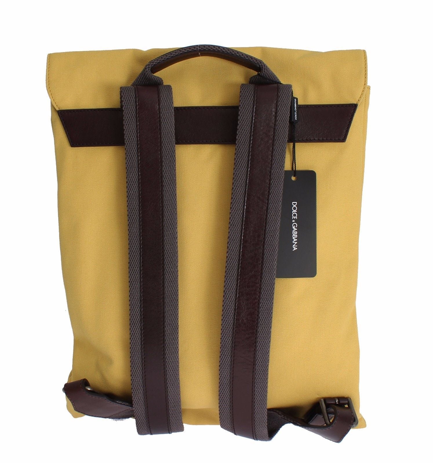 Yellow Canvas Brown Leather Backpack Travel Bag