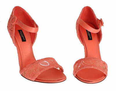 Peach Taormina Lace Heels Mary Janes