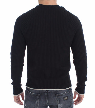 Blue Cotton Silk Knitted Sweater