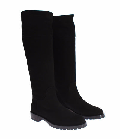 Black Suede Goatskin Flat Boots
