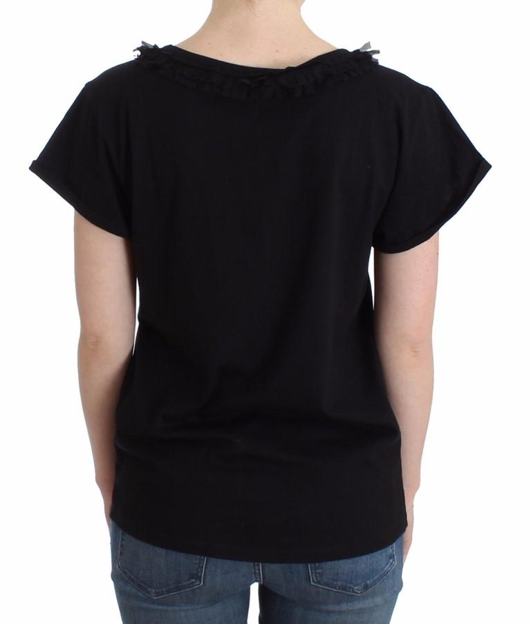 Black Cotton Short Sleeved Top