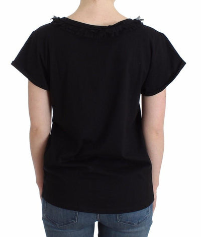 Black Cotton Short Sleeved Top