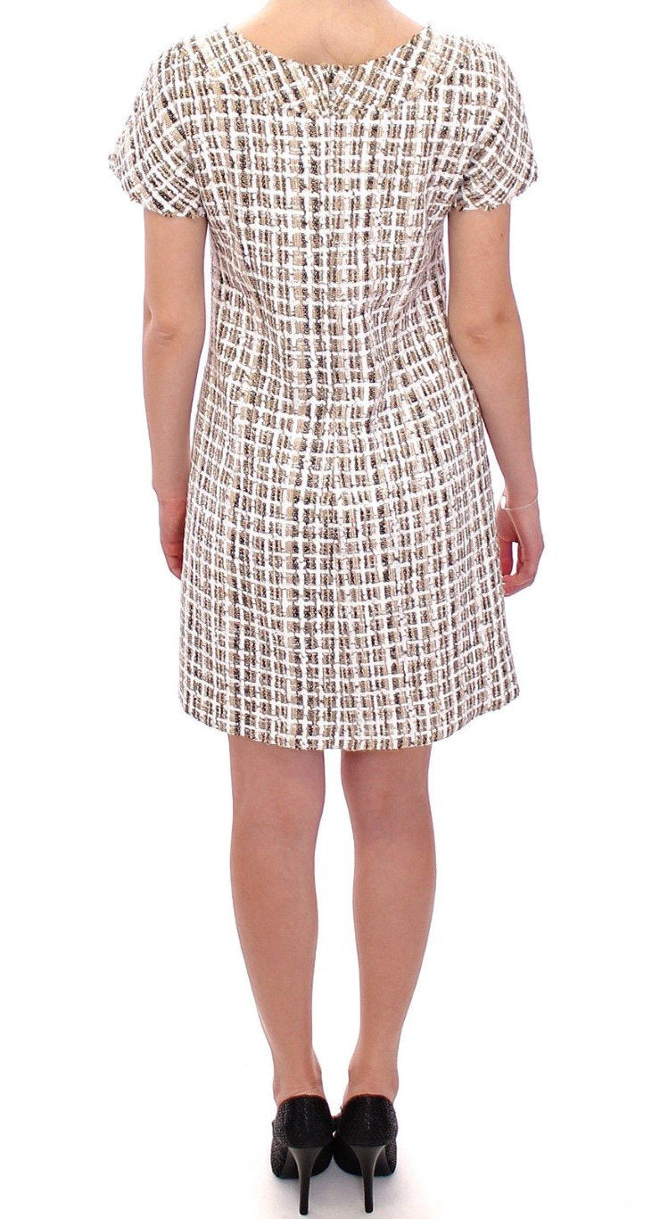 Beige shift bouclé-tweed dress