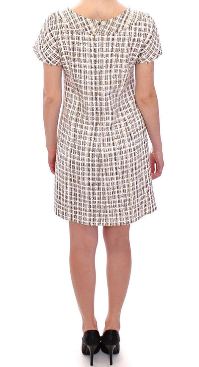 Beige shift bouclé-tweed dress