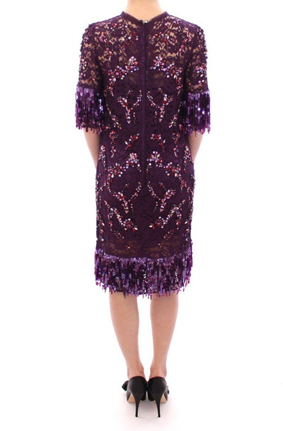 Purple floral lace crystal embedded dress