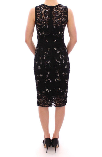 Black floral lace crystal embedded dress