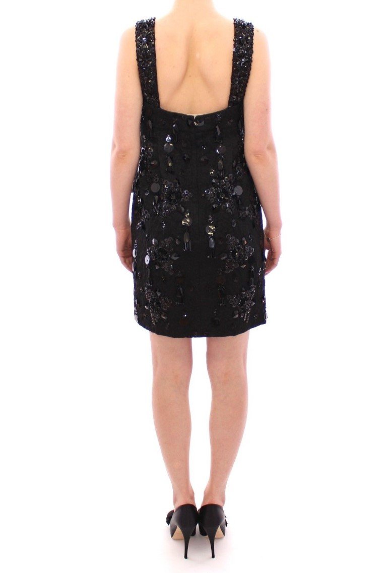 Black floral crystal embedded dress